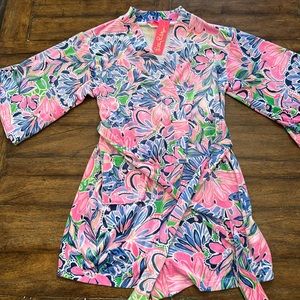 NWT, sz XXS-XS Lilly Pulitzer Elaine Velour Robe in Tiger Sunrise